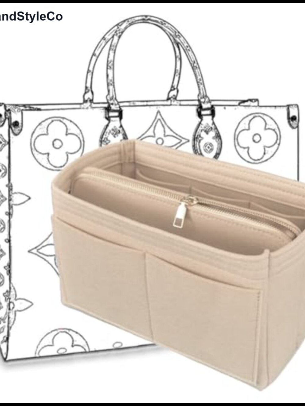 Felt Purse Organizer Insert Handbag Divider with 14 Compartments and Keychain